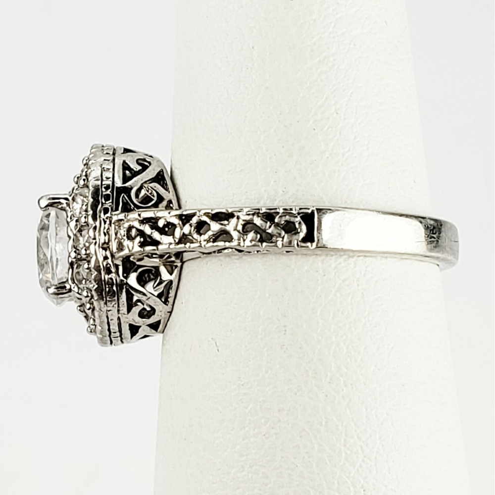 Sterling Silver 925 and Clear CZs Cocktail Ring Halo Setting Size 5 Signed - Picture 2 of 9